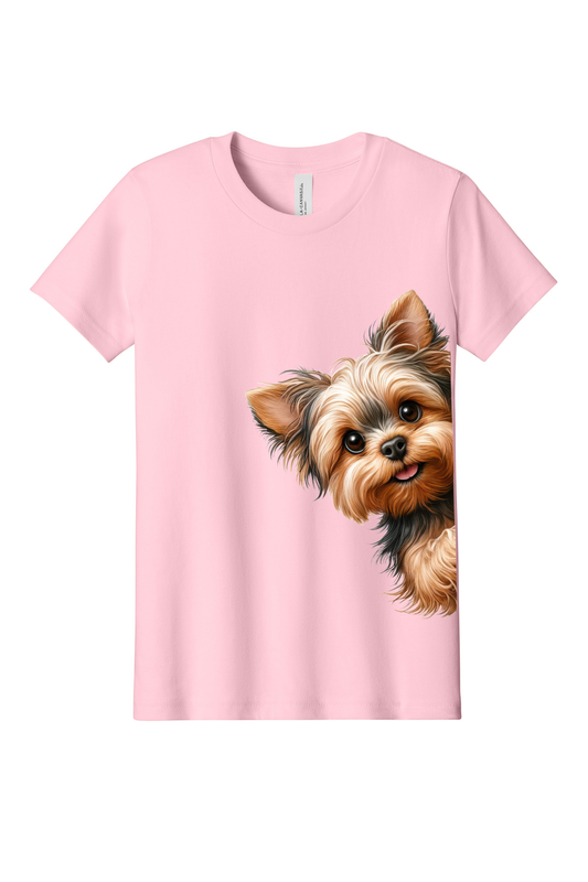 Peek-a-Boo Dogs Youth Tee – Pink | 15 Dog Breed Designs