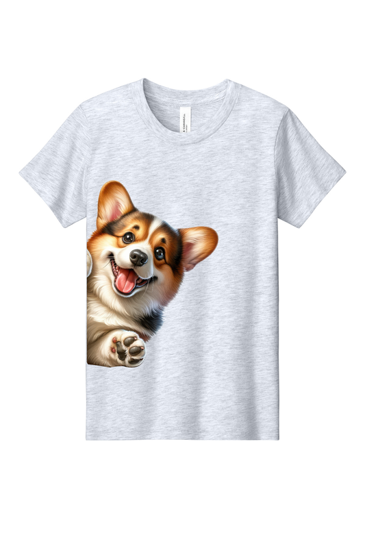 Peek-a-Boo Dogs Youth Tee – Heather Grey | 15 Dog Breed Designs